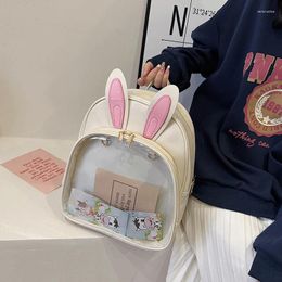 School Bags Clear PVC Transparent Cartoon Shoulder Backpack Women PU Letter Harajuku Rucksack For Teenage Girls Cute JK Itabag Mochila Mujer