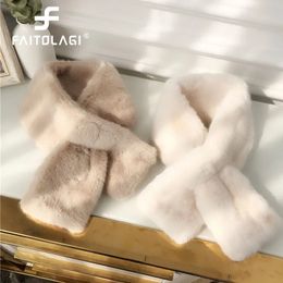 Scarves FAITOLAGI Korean Winter Faux Rabbit Fur Women Scarf Soft Plush Snood Scarves Solid Colour Neck Collar Warmer Stuff Christmas Gift 231204