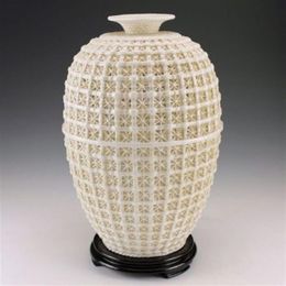 Rare Oriental antique handmade dehua ceramic hollow out big vase249F