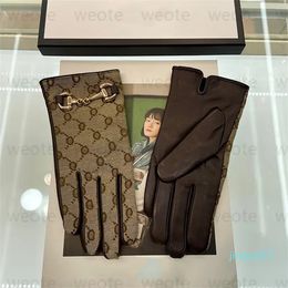 Women Designer Gloves Winter Leather BiG Fingers Glove Warm Cashmere Inside Touch Screen