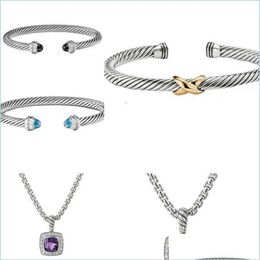 silver torque bangle Necklace Dy Jewelrys Bracelet Sliver Mens Womens Platinum Pearl Head Fashion Versatile Bracelets Jewelr236h