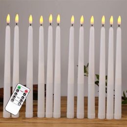 12pcs Yellow Flickering Remote LED Candles Plastic Flameless Remote Taper Candles bougie led For Dinner Party Decoration244h
