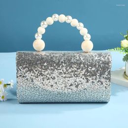 Evening Bags Trendy Silver Colour Sequin Handbags Classic Fashion Pearl Handle Clutches Purses Dinner Prom Party Clutch Bag For Women