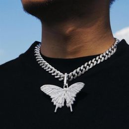 2019 Iced Out Animal Big Butterfly Pendant Necklace Silver Blue Plated Mens Hip Hop Bling Jewellery Gift Whole2904