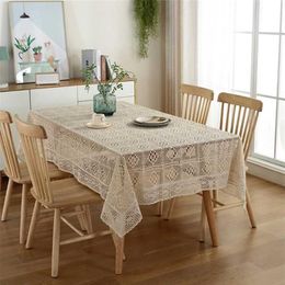 Crochet Hollow Tablecloth Home Decorative Rectangle Fabric Lace Beige Bedroom Coffee Table for Living Room Cover Cloth Mat 2111032949