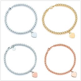 Fashion 925 sterling silver tag love heart bracelets original classic T beaded bracelet 4mm rose gold bead man women Jewellery lover260J