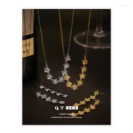 Chains Brass Plated 18K True Gold/Platinum Ins Fashion Trend Sweet Cool Flower Necklace Earring Set For Women