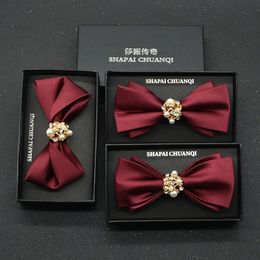 Bow Ties Knot men's formal suit Korean wine red groom man wedding double bow brothers tie 231204