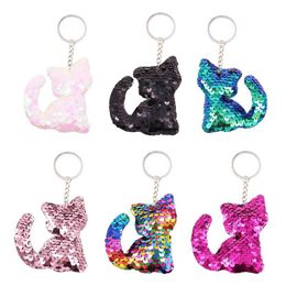 12pcs Cat Keychains Colorful Sequins Glitter Key Holder Keyring Key Chain For Car Key Cellphone Tote Bag Handbag Charms151I