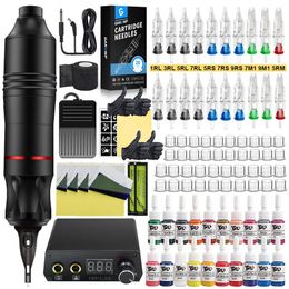 Tattoo Machine Complete Rotary Pen Kit Set Power Supply Needles Ink DC Interface Gun Makeup 231205