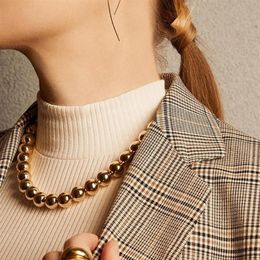 New Punk Gold Colour Choker Necklace Collar Hip Hop Big Chunky Aluminium Thick Thin Round Bead Chain Necklace Women Jewelry289r