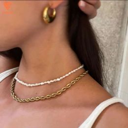 Hip Hop Punk 5mm 925 Silver Swag Twist Rope Chain Necklace for Women Men Gold Color Necklace Fashion Jewelry Accessories