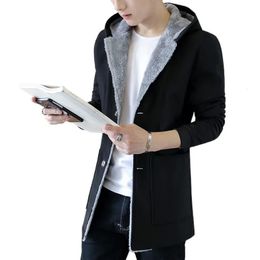 Men's Jackets Men 's Fashion Warm Hoodie Jacket 2023 Winter MenTrench Coat Plus Velvet Thickening Slim Fit Wool Overcoat Trench 231205