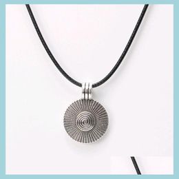 Pendant Necklaces Fashion Jewelry Antique Sier Retro Pendant Necklace Round Plate Leather Rope Short Neck Chain For Sale Wholesale Dro Dhfft