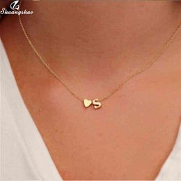 Shuangshuo Tiny Initial S Cute Mini Heart Choker Necklace Chain Love Letter Pendant Women Simple Holiday Collier Girlfriend Gift G223Y