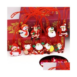 Christmas Decorations Light Up Flashing Necklace Children Glow Cartoon Santa Claus Pendent Party Led Toys Supplies9304275 Drop Deliv Dhxq4
