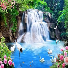 scenery wallpaper Crane Peony waterfall water scenery wall paper275Y