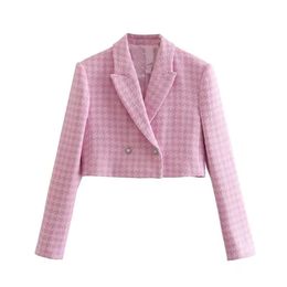 Women's Jackets DISCVRY Women Spring Jacket Fashion Houndstooth Textures Leisure Blazer Coat Long Sleeve Female OuterwearShorts Skirts Suit 231205