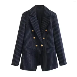 Women's Suits Striped Chic Office Lady Blazers For Women Elegant Stylish Coats 2023 Long Sleeve Double Breasted Slim Blazer