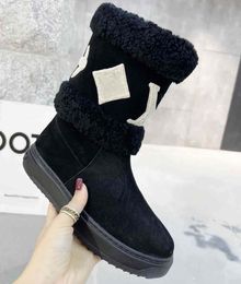Luxo famosa marca botas carta lambswool botas de neve espessadas novas botas de moda feminina, antiderrapante sapatos de algodão quente moda botas de ouro 02