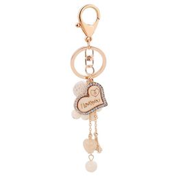 Heart Love Key Rings Jewellery Rhinestone Keychains Chain Fashion Design Bead Ball Pendant Bag Charms Metal Car Keyring Holder Gifts294C