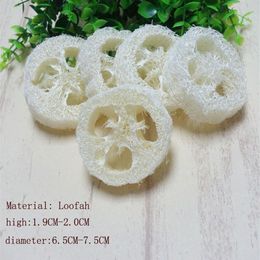 about 6-7 5cm in diameter is about 1 9cm round 150PCS Lot Natural Loofah Luffa Loofa Pad Spa Bath Facial Soap Holder Drop242J