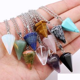 Pendant Necklaces Stone Choker Necklace Hexagonal Pendum Chain Natural Taper So Swing Crystal Drop Delivery Jewelry Pendants Dhop2