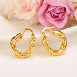 2017 New Big Hoop Earrings Pendant Women's wedding Jewelry Sets Real 24k yellow Solid Gold GF Africa Daily Wear Gift Wholesal255Y