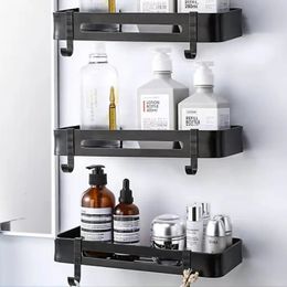 Bathroom Shelves Rectangle Black Aluminum Wall Corner Shelf Mounted Kitchen Storage Holder Nailfree Easy install 231204