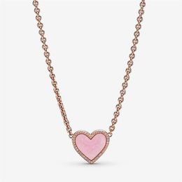 100% 925 Sterling Silver Pink Swirl Heart Collier Necklace Fashion Women Wedding Engagement Jewelry Accessories226l