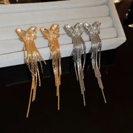 Gold Silver Color Crystal Butterfly Metal Tassel Earrings for Women Vintage Jewelry Drop Pendientes Mujer