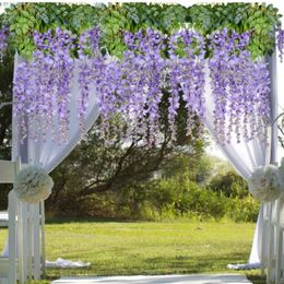 Decorative Flowers Wreaths 12PCs Wisteria Artificial Flowers Hanging Garland Vine Rattan Fake Flower String Silk Flowers for Home Garden 231205