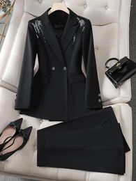 Women's Two Piece Pants Professional Suit Formal Attire Business Temperament Style High-end Black Jacket Spring 2 Sets
