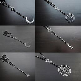 Chains Satan Lucifer Lilith Rosary Necklace Alternative Gothic Minimalist Witch Black Amulet Pentagram Witchcraft MoonChains230Y