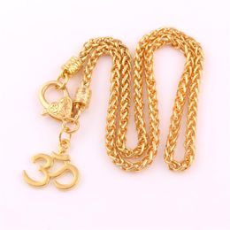 Gold Plated Hindu Buddhist OM Charm Pendnat India Yoga Religious Wheat Chain Necklace Jewelry2815