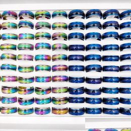 Band Rings Wholesale 30Pcs/Lot Stainless Steel Rings Opal Band Mixed Style For Women And Men Mticolored Blue Colour Fashion Jewellery Dro Dhvk5