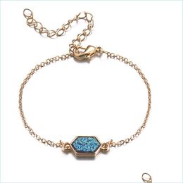 Charm Bracelets Gold Sier Color Bangle Bracelet 7 Colors Resin Drusy Imitation Crystal Hexagon Stone Druzy Drop Delivery Jewelry Dhxjn