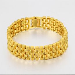 Wrist Chain Mens Bracelet Wide Fashion 18k Yellow Gold Filled Thick Chain Bracelet Link 20cm Long225B