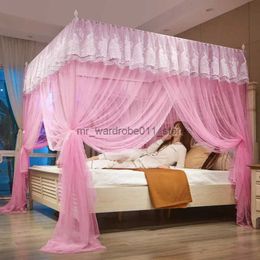 Crib Netting Luxury Embroidery Lace Palace Mosquito Net for Bed Square Double Bed Nets Breathable Canopy Mosquito Tent Three-door Palace Net Q231205