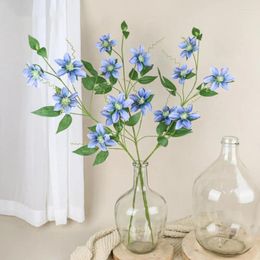 Decorative Flowers Artificial Flower Bouquet Clematis Design Realistic 5-head Fake For Wedding Home Decor