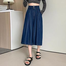 Women's Jeans Korea Style Washed High Waist Vintage Chic Girl Spring Summer Denim Street Fashion Women Casual Wide Leg Calf-Length Pants
