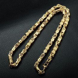 Two Tone Gold Colour Necklace Titanium Stainless Steel 55CM 6MM Heavy Link Byzantine Chains Necklaces for Men Jewelry297j