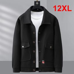 남자 양모 블렌드 블랙 코트 남성 플러스 크기 10xL 12xL 재킷 코트 가을 겨울 버튼 자켓 남성 겉옷 빅 231205