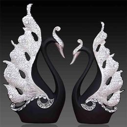 Home Decoration Accessories A Couple of Swan Statue Home Decor Sculpture Modern Art Ornaments Wedding Gifts for Friends Lovers 210238H