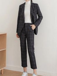 Women's Two Piece Pants 2023 Autumn Winter Women Suit Blazer And Plaid Set Korean Style Office Lady Womens 2 Outfit 231204