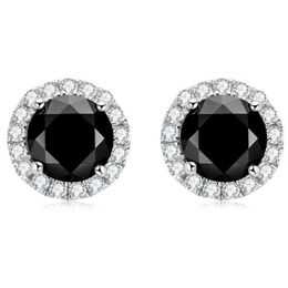 Unisex Fashion Bling 925 Sterling Silver Black Round Moissanite Stone Earrings Studs for Men Women Nice Gift2130