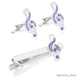 Cuff Links Blue Crystal Cufflinks Musical Note Tie Clips Men Cuff Button Business Tie Clip Bar Tie Collar Pin men's French Shirt Cuff Link R231205