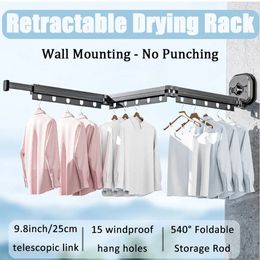 Hangers Racks Wall Mounted Folding Clothes Hanger Rack for Indoor Balcony Accessories Aluminum Alloy Retractable Rod Home Laundry Clothesline 231205
