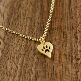 10pc Dog Paw Print Love Heart Pendant Necklace Women Spring Fashion Style Animal Pet Puppy Palm Paw Mark Print Necklace Party Gift279J