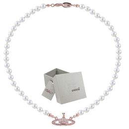 Pearl Necklace Saturn Beads Pendant Fashion Women Diamond Necklace Couple Jewellery Gift With packing box325p